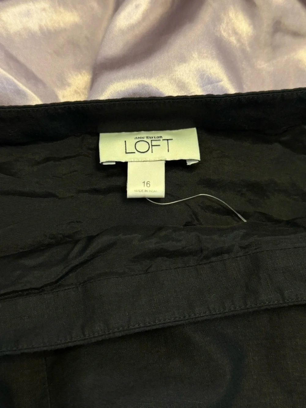 LOFT Black Linen Blend Embroidered A-Line Skirt 16 Boho